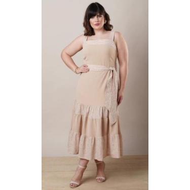 Imagem de Vestido Longo adulto Alça com Faixa de Lase feminino Plus size tamanho