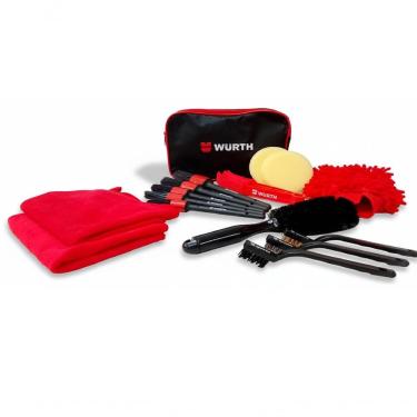 Imagem de Kit de Limpeza Estética Automotiva 16 Peças para Detalhamento Completo com Pincéis Escovas Luva e Estojo Wurth