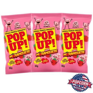 Imagem de Pipoca Pronta Gourmet Pop Up Sabor Moranguete Kit 3 Unidades de 50g