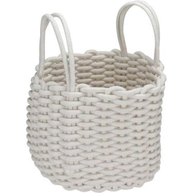 Imagem de Cesta Home&Co 22x28cm Tecido Branco Organizador Multiuso para Casa e C