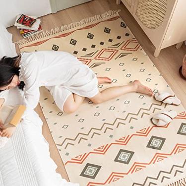 Imagem de jia cool Tapete de área estilo boêmio moderno, (47" x 71"), algodão, lavável, tapetes de área vintage com borla, para sala de estar da cozinha