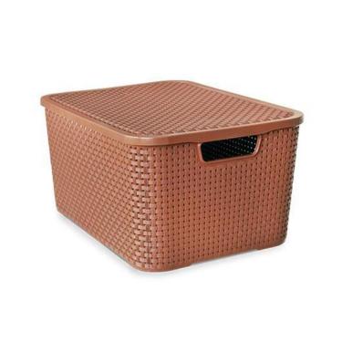 Imagem de Caixa Organizadora Rattan Marrom 15 Litros Com Tampa 25592