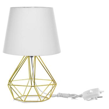 Imagem de Abajur Diamante Dome Branco Com Aramado Dourado