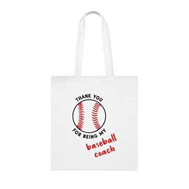 Imagem de Bolsa Thank You For Being My Baseball Coach, presente de treinador de beisebol, bolsa de ombro de treinador de beisebol, bolsas reutilizáveis, ideia de presente de cesta de Natal de