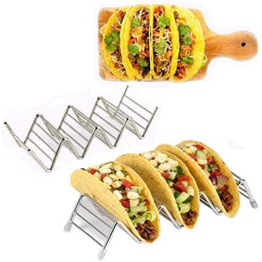 Imagem de Suporte de taco, 4 – 5 suportes para raquetes de taco, bom suporte na mesa, segura 4 ou 5 tacos rígidos ou macios, seguro para assar como bandeja de caminhão – conjunto de 4 (3-4 taco/2 peças), Prata, Hold 3 or 4 / 2 PCS, 1