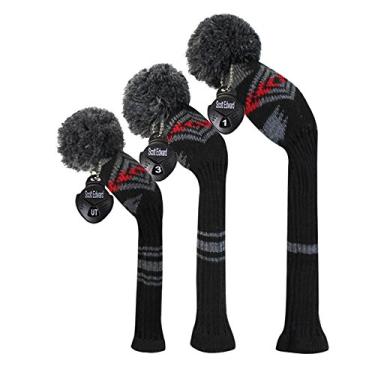 Imagem de Scott Edward Conjunto de 3 capas de cabeça de golfe cinza vermelho preto padrão abstrato conjunto de 3 tacos de madeira, com etiquetas numéricas giratórias (cinza maia)