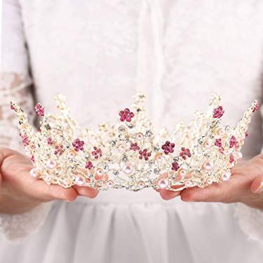 Imagem de Fairyu Tiaras de casamento de pérola dourada e coroa rosa flor tiaras barroco casamento tiara acessórios de cabelo para mulheres e meninas
