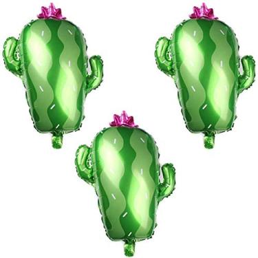 Imagem de Soochat Balão de cacto Folha de cacto Balões de Mylar para decoração de festa de aniversário tema de festa final mexicana suprimentos de decoração de festa 3 peças