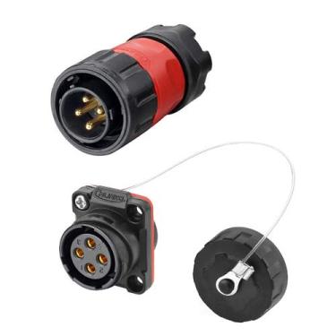 Imagem de Conector circular industrial de 4 pinos CNLINKO, plugue macho e suporte de painel fêmea, tomada de soquete, externo à prova d'água IP67, AC DC