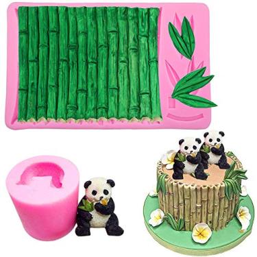 Imagem de 2 peças/conjunto de moldes de silicone 3D de panda e bambu, moldes de bambu para bolo, moldes de borda para decoração de bolos de açucar, chocolate, pasta de goma e pasta de goma de doces, panda, faça você mesmo, vela, molde de sabonete