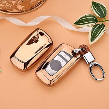 Imagem de YJADHU Capa de chave de carro para chave de proteção de TPU macio, apto para BMW 520 525 f30 f10 F18 118i 320i 1 3 5 7 X3 X4 M3 M4 M5, ouro com chaveiro