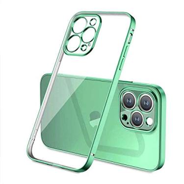 Imagem de Capa de moldura quadrada para iphone 11 12 13 pro max mini x xr xs 7 8 6 s plus se 3 capa à prova de choque de silicone transparente, verde, para iphone 14 plus