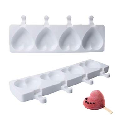 Imagem de Dunmo Molde de cubo de gelo de silicone em forma de coração 4 máquinas de pirulito caseiro molde de sorvete utensílios de cozinha para casa DIY crianças adultos molde de picolé caseiro
