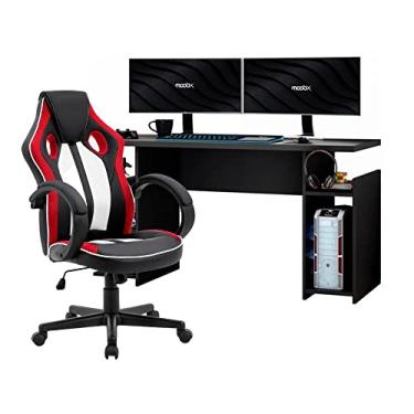 Imagem de Mesa Gamer Xp Preto + Cadeira Gamer Royale Preto Branco e Vermelho