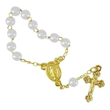 Imagem de 25 Mini Terços Branco E Dourado Para Lembrancinha Religiosa - Sjo Arti