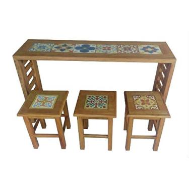 Imagem de Conjunto de Aparador Rústico Com Banquetas Corais em Madeira de Demolição - Cód 2131