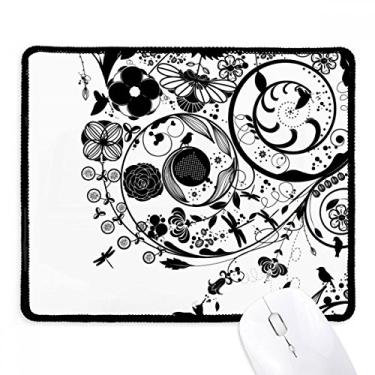 Imagem de Flower Plants Mouse pad preto branco arte grão contorno borda costurada tapete de jogos borracha