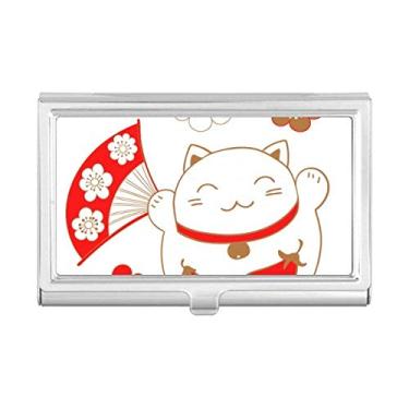Imagem de Japan Lucky Fortune Porta-cartões de visita de cobre com flor de gato