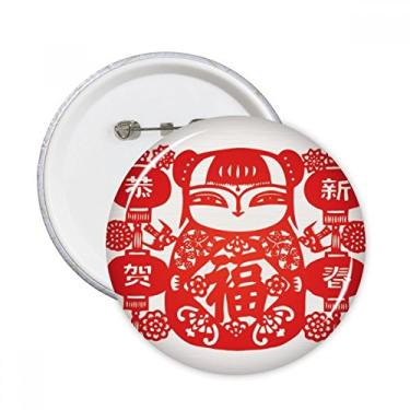 Imagem de Red Girl Lanterna de flor corte de papel, broches, decoração de roupas, 5 peças, presente