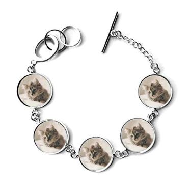 Imagem de DIYthinker Pulseira de fotografia de gato cinza animal gatinho pingente joia