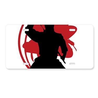 Imagem de DIYthinker Placa de licença japonesa Samurai Sakura Silhouette Ilustration Carro Decoração Acessório de aço inoxidável