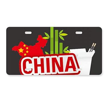 Imagem de DIYthinker Placa de carro de bambu vermelha China Town decoração de aço inoxidável automóvel etiqueta