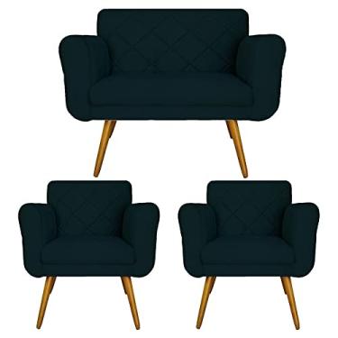 Imagem de Jogo Namoradeira e 2 Poltrona Decorativa Para Recepção Isabella Suede Azul Marinho - LM DECOR