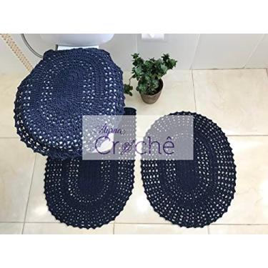 Imagem de Tapete De Croche Para Banheiro Colorido 3 Peças (Azul Marinho)