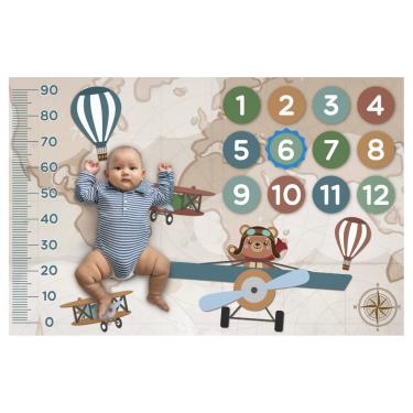 Imagem de Cenario Mesversario Lençol C/ Moldura Fotos do Bebe Unissex