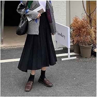 Imagem de Saia Tricotada Feminina Com Nervuras, Saia Tricotada Com Estampa De Cânhamo Outono, Saia Longa Evasê De Cintura Alta, Saia Midi Skater Feminina Com Elasticidade Macia,Preto,Um Tamanho,Hilarious123