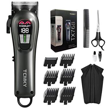 Imagem de TCMKY Aparador de cabelo masculino profissional para barbeiro sem fio e com fio para corte e cuidados de cabelo. Kit de aparador de cabelo recarregável para uso doméstico (prateado)