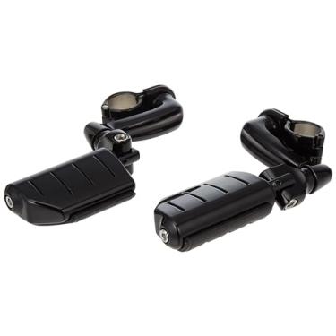 Imagem de Kuryakyn 7599 Controles de pés de motocicleta: Pedais de estrada Trident Longhorn Offset Dually Highway com braçadeiras Magnum Quick para proteças/tubos de motor de 3,17 cm, preto brilhante, 1 par