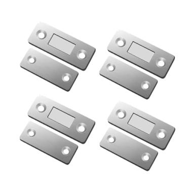 Imagem de 4 pares de imãs para porta de armário para Manter Porta Armário e Gaveta Fechada Chapinhas magnéticas Cor Prata