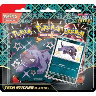 Imagem de Pokémon TCG: Scarlet & Violet — Paldean Fates Tech Sticker Collection – Maschiff (1 cartão promocional de folha e 3 pacotes booster)