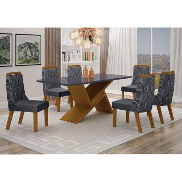 Imagem de Sala de Jantar Completa com 6 Cadeiras Tampo Grafite 1,80x0,90m - Ágata - Leifer Móveis
