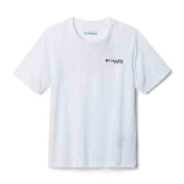 Imagem de Columbia Camiseta gráfica de manga curta PFG para meninos juvenis, branco/PFG meninos estampa de bandeira de peixe, pequena