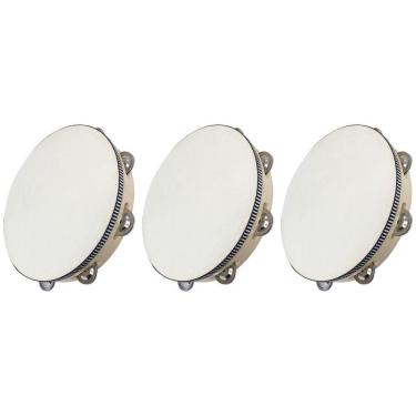 Imagem de Kit 3 Pandeiros Redondo de Madeira 10" Pele Natural New York