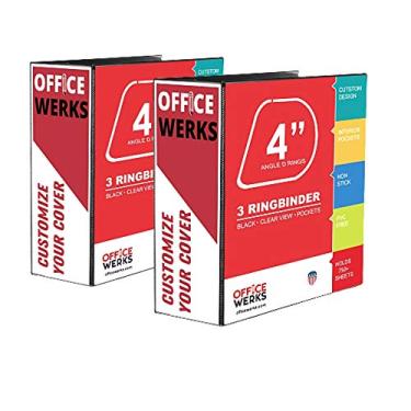 Imagem de Fichário de 3 anéis, fichário de anel D angular profissional, 10 cm, pasta de apresentação para páginas padrão 21 x 28 cm com bolsos, fichário preto transparente (pacote com 2)