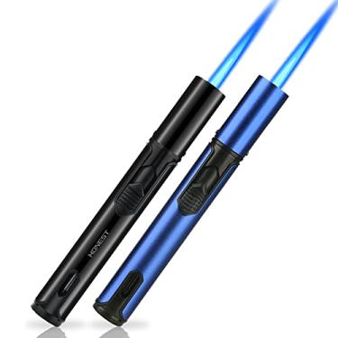 Imagem de PROMISE Tocha Isqueiros, Isqueiros Butano Recarregável Único Jet Flame para Candle Grill BBQ Camping enviado sem gás (Black& Blue)