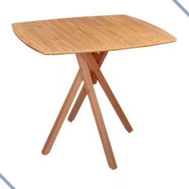 Imagem de Mesa de Jantar Quadrada Especial de 90cm cor Freijó com Laterais Arredondadas e Pernas com Desenho Único