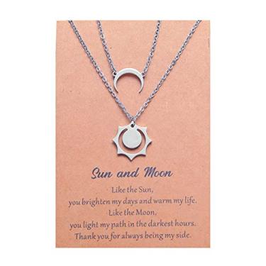 Imagem de Colar de sol e lua para casais Dia dos Namorados casal BFF colar para 2 combinando lua crescente sol colar de aço inoxidável joia presente, Aço inoxidável, Sem Pedra Preciosa