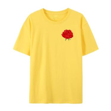 Imagem de Camiseta com estampa rosa rosa para homens e mulheres para o amor, Amarelo, 4G