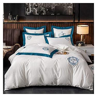 Imagem de Jogo de cama king size 100% algodão capas de edredom cama casal capa de colcha 220 × 240 cm azul rosa roxo cinza – macio 100% (branco King)