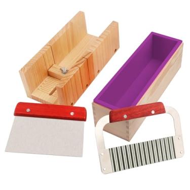 Imagem de Kit de fabricação de sabão premium com moldes de silicone de 1,2 l, caixa de madeira e dois cortadores, conjunto completo de artesanato para sabão derramado ou frio GNIEMCKIN
