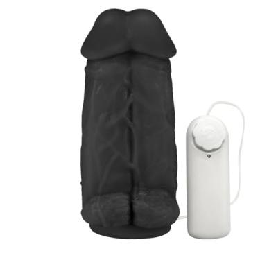 Imagem de Pênis Realístico Flexível Duplo Super Amigos com Vibrador e Ventosa 18 x 7,5cm Preto