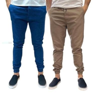 Imagem de Kit 2 Calça Jogger Masculina Jeans Sarja Com Punho Elástico-Masculino