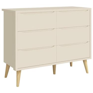 Imagem de Cômoda Infantil 6 Gavetas Retrô Theo Areia Acetinado com Pés Natural – Reller
