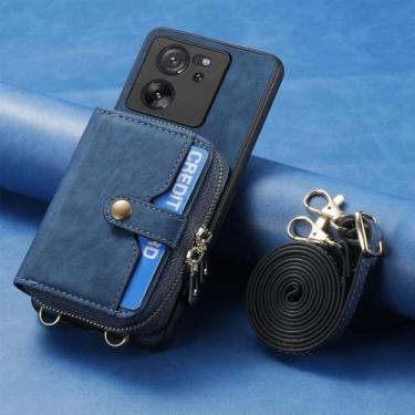Imagem de Bolsa de cartões com zíper crossbody Capa carteira de couro para Xiaomi Note 13 12 Pro 11 lite POCO X5 X4 13T Capa de corda longa, azul, para Redmi Note13 5G
