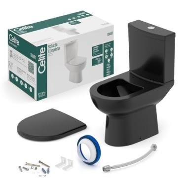 Imagem de Kit de Bacia com Caixa Acoplada com Assento Termofixo e Itens de Instalação Smart Celite Preto