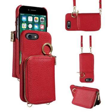 Imagem de Furiet Capa carteira para iPhone 7/8/SE 2020/2022 com alça de ombro anel fivela zíper bolsa de órgão, capa de telefone para iPhone7 iPhone8 7s 8s i SE2020 SE2022 2/2nd/3/3ª geração SE2 SE3 7SE 8SE